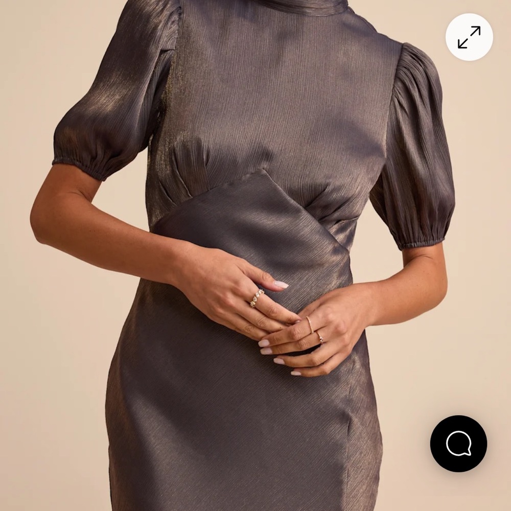 Elegant Taupe Satin Dress L